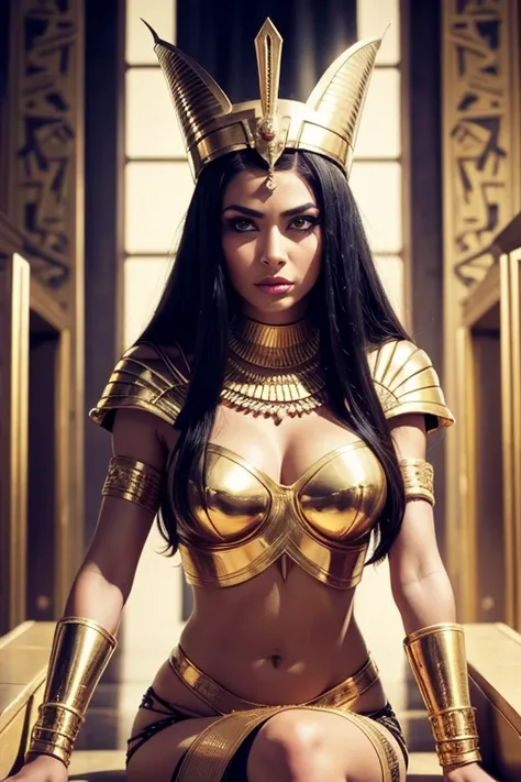 Pharaoh Queen&#39;s Crown, Cleopatra, thick long gold chain with diamonds, intricately detailed, big breasts, Photorealistic hyperrealism, Pixiv trend, camel toe, реалистичная big breasts, sagging breasts, Lolita Ecchi, hentai, bimbo lips, thick thighs, pa...