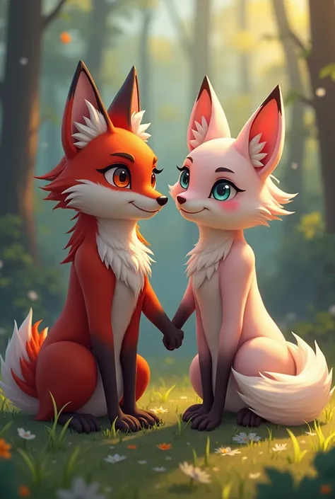 wild fox, minecraft wolf character, two characters, showing the anus and vagina, Rabbit, mewing, hyilpi art