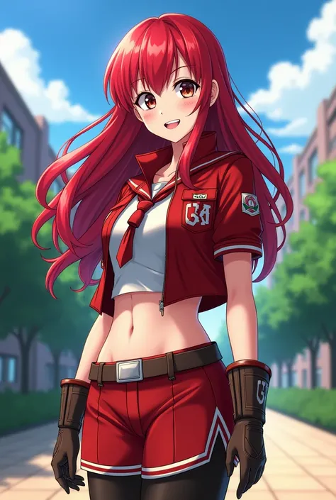 You can create an image of a character from my hero academia with those characteristics: a woman, long red hair, brown eyes, average height and a good body, and a student at the UA

