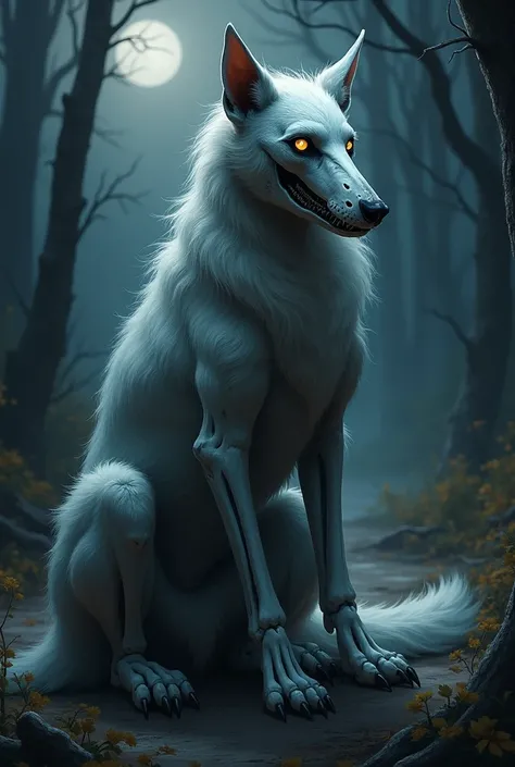 Furry female skulldog, night time