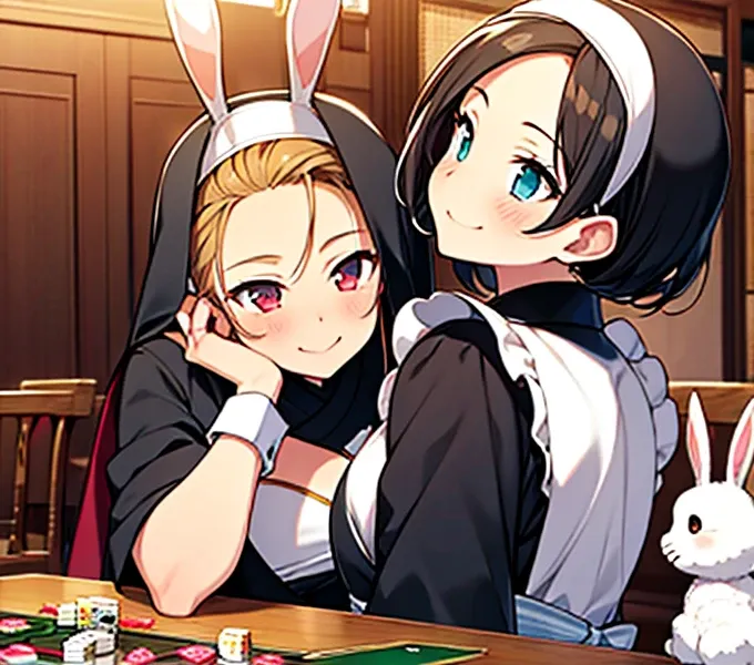 Highest quality, Tabletop, Game CG, (kimono),maid,Nuns, bunny, 複数のgirl, 6+girl, Bunny ears, Rabbit&#39;s Tail, 6人のgirl, 6人のgirl, lureする, obscene, desire, lure, (Stir),