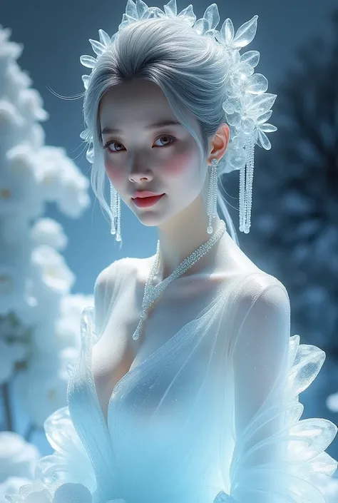 (ice - carving:1.4),Movie Angle,(Fan Bingbing,  ice sculpture girl,Anatomically correct,full bodyesbian,Masterpiece ice sculpture camellia,Representative work Hanfu,Smile,sexy,full body arts,traditional arts,erotic arts,Queen arts,Amazing body arts,Amazing...