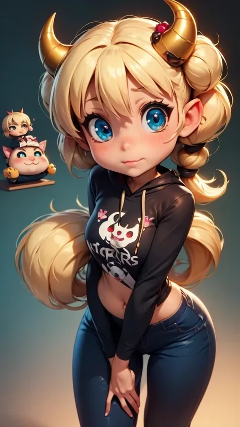 (((chibi))), fat thick skunk girl wearing hoodie and tight sock frombehibd, (anime style)(shiny)(mature)(t-shirt, pants), mature...