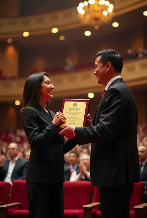 An image of a formal ceremony in a hall or auditorium that symbolizes the Culture of Recognition in public and private institutions. That shows how the work of collaborators is decorated and appreciated for years of service,  outstanding merits and profess...