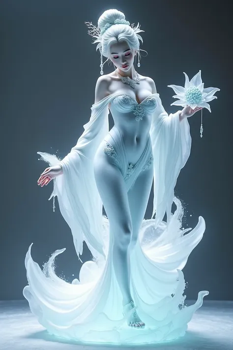 (ice - carving:1.4),Movie Angle,(Fan Bingbing,  ice sculpture girl,Anatomically correct,full bodyesbian,Masterpiece ice sculpture camellia,Representative work Hanfu,Smile,sexy,full body arts,traditional arts,erotic arts,Queen arts,Amazing body arts,Amazing...