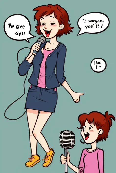 Woman with microphone　Mouth open　Cartoon　cute　An illustration　