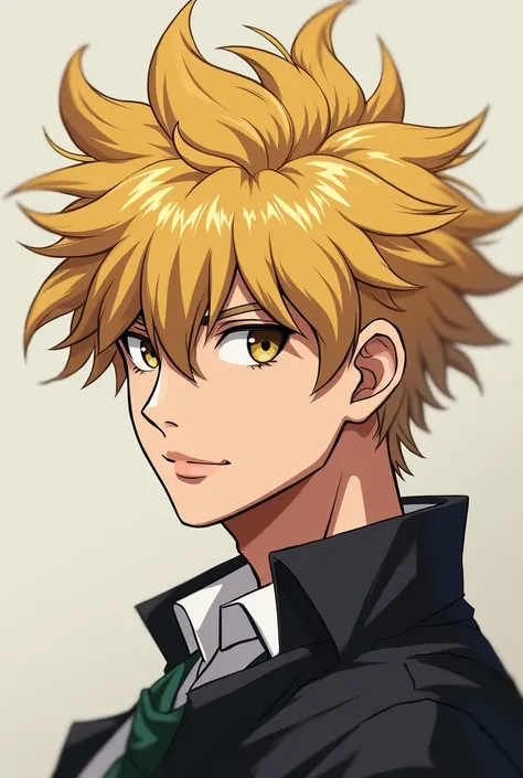 A refreshingly handsome man with blonde mushroom hair, like Shalnark from Hunter x Hunter