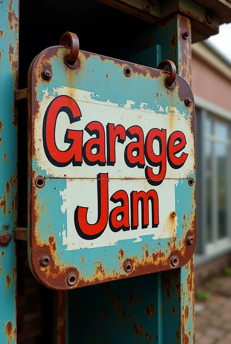 Garage sign vintage. with the title "garage jam". It may have other characteristics more related to blues or rock culture. (music). "since 0000". Old and rusty aesthetics, grunge. To serve as a symbolic art.