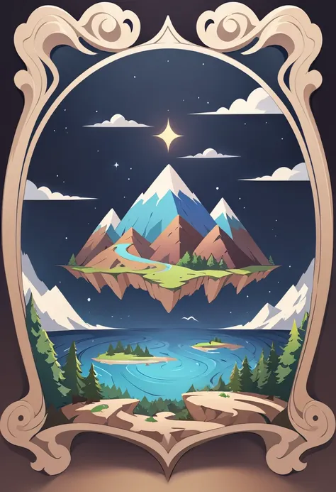 impressive painting of a mountain with trees and water, a detailed painting by Petros Afshar, shutterstock contest winner, environmental art, detailed painting, outlined art, 2d game art, isolated background for logo, strong contours, logo design
