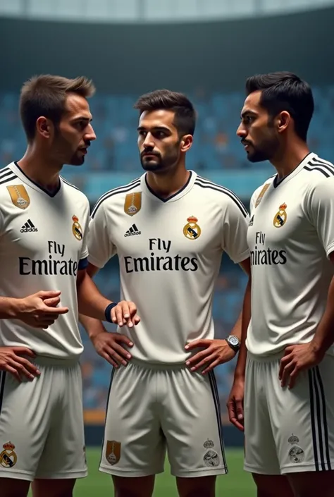 Group of  soccer player discussing with club name Kramik, Manish, Ajay in their shirt back  in realmadrid shirt
