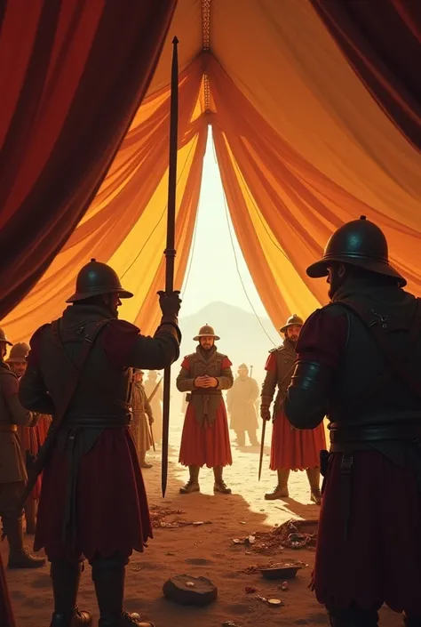 Tent with Thieves: Inside a tent, soldiers are sneakily stealing items from each other for fun. The atmosphere is light-hearted and playful. Kingdom timeline 