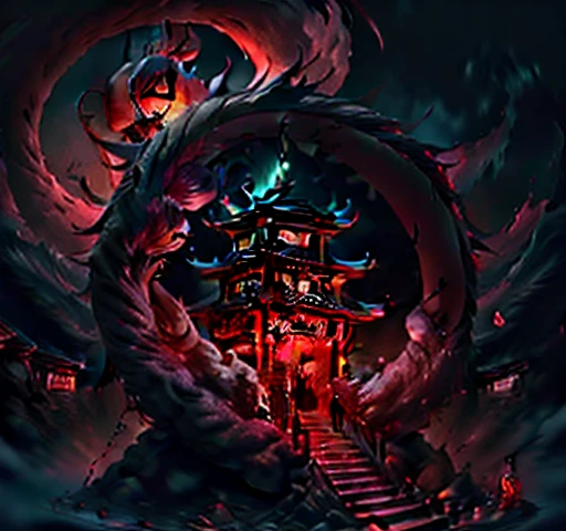 Intermediate metaverse，Chinese Ghost Festival，Night Parade of One Hundred Demons，Red Lantern，Dim light，