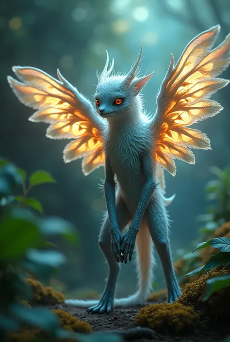 a beautiful magical fantastical creature,highly detailed,hyperrealistic,intricate patterns,detailed textures,glowing ethereal eyes,intricate wings,flowing magical energy,radiant colorful feathers,magical natural environment,lush foliage,dramatic lighting,v...