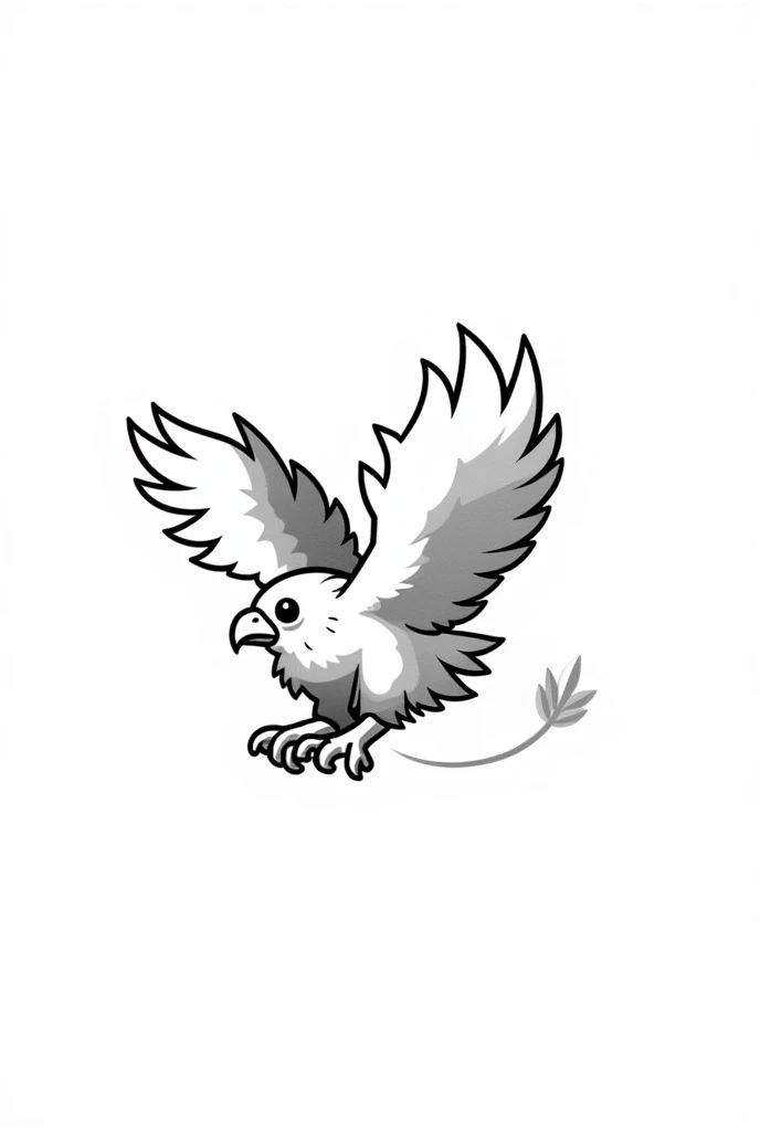 Black and white chibi style drawing of a flying eagle 