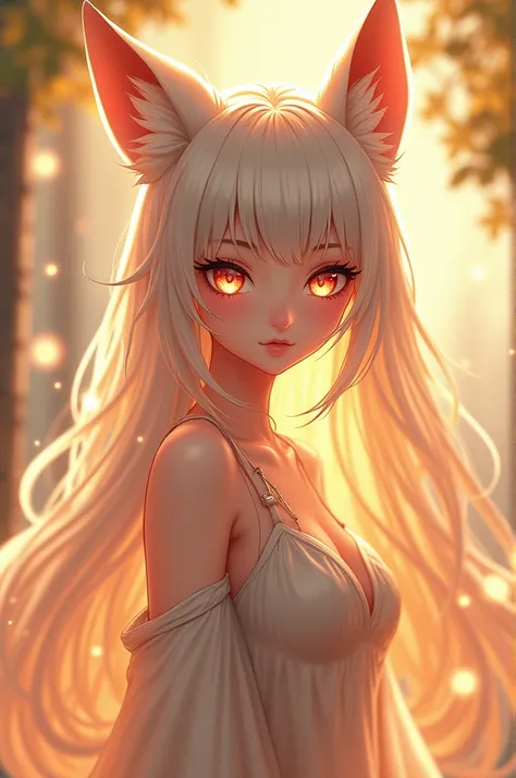 Beautiful kitsune girl in anime style golden tones