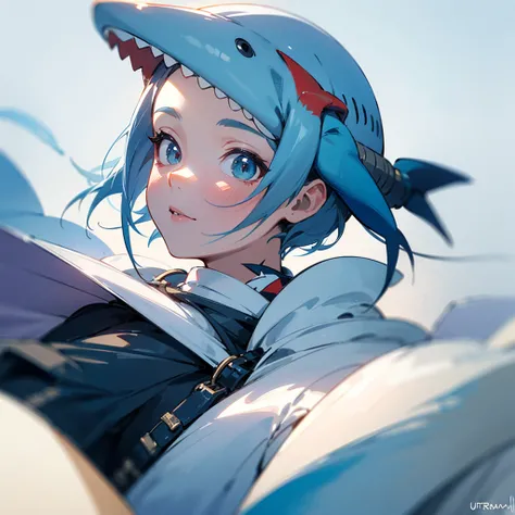 ultra closeup, A picture showing only the upper body, high quality, Shark Girl