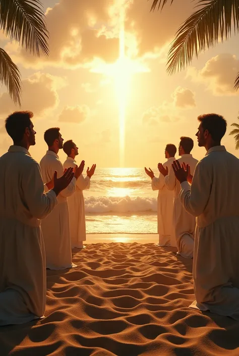 People worshiping God on the beach
