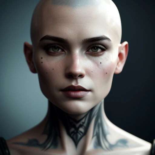 Tattod male model shaved head, pointy mustache soul pach, barb wire glasgow smile scars Olga Kvasha, Miho Hirano, hyperdetailed intricately detailed gothic art trending on Artstation triadic colors Unreal Engine 5 detailed matte painting, deep color, fanta...