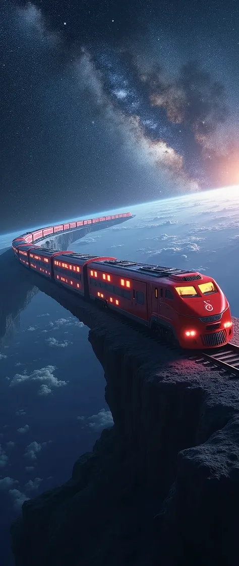 train-shaped spaceship,10-car train,(beautiful機体:2.0),(the background is outer space and the milky way:1.6),masterpiece,highest ...