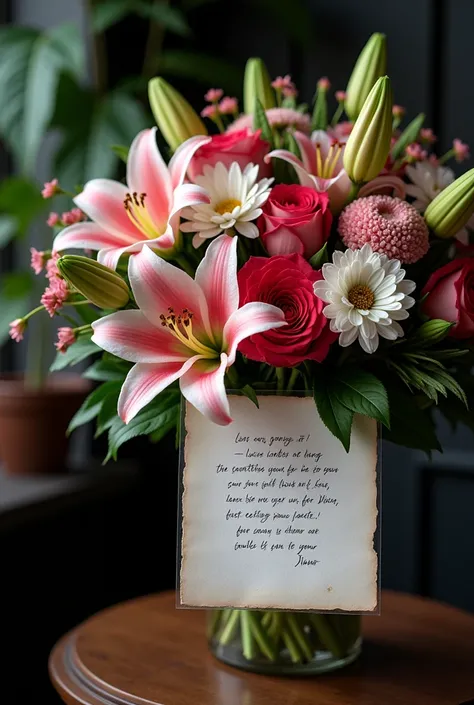 A bouquet of flowers written with condolences on the loss of dinno