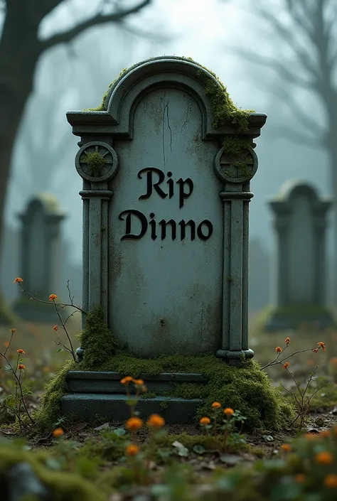 The tombstone with rip dinnos name on it