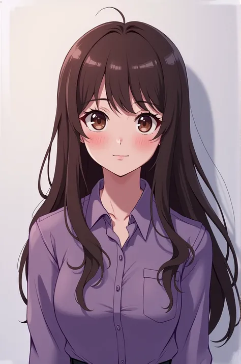 Older sister 2D anime Long brown hair Purple