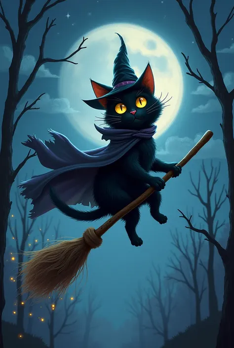 Witch cat and broom