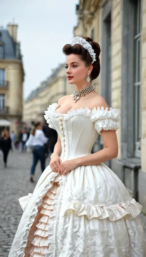 full body shot, in the mid-16th century, the neckline disappeared and raised collars appeared. shoes and fluffy skirts are in fa...