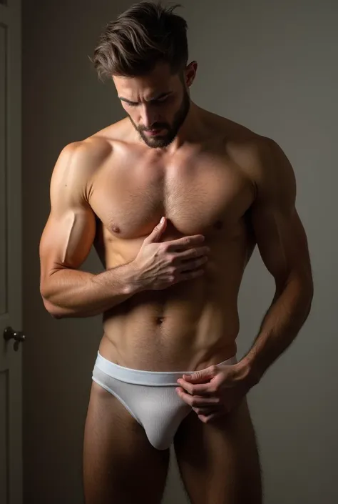 Man in underwear with erect penis showing