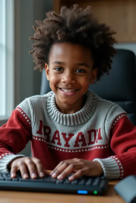 African American Teenage Boy Wearing Sweaters Sitting in Front of Computer Name RAYAD