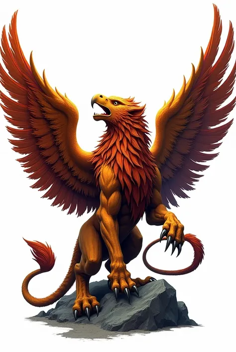 drawning, sharp colors, A griffin, medieval style, open wings, white and brown colors, eagle hind legs, lion&#39;s front paws, fully body, white background, BOARD PIECE, seen from the front