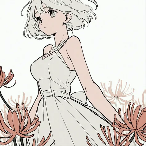 Summer Flat color Simple and beautiful color scheme Spider lilies Falling white dress woman Nostalgic