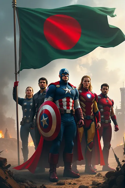 Avengers Heros in Freedom Fighter for Bangladesh with Bangladeshi flag and win 