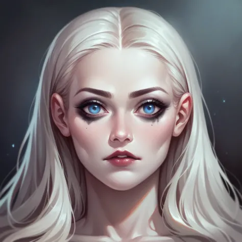 ((masterpiece)), ultra-realistic, portrait of a beautiful pale-skinned vampire with (black enamel), a deep dark makeup, bright blue eyes, in a dark and gloomy environment. (Prompt is in Portuguese)