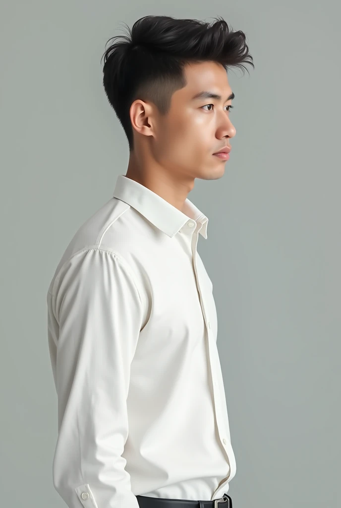 a young man in a white shirt, stand, with a cold face (thai face)