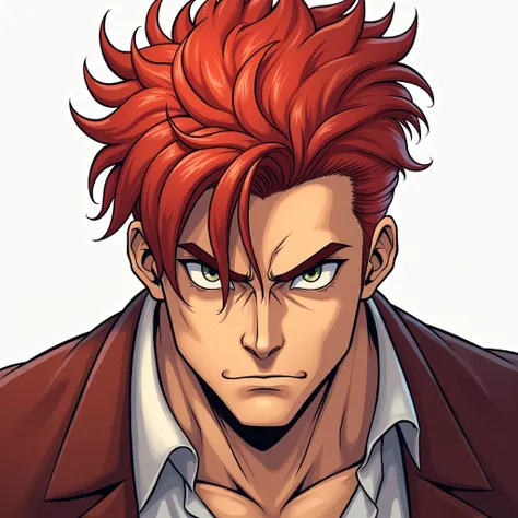 Illustration of a man with arrogant red hair、Looking straight at me with those piercing eyes、Muscular