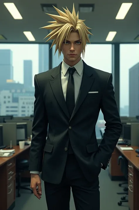 Image of Cloud Strife from Final Fantasy 7 as a corporate slave