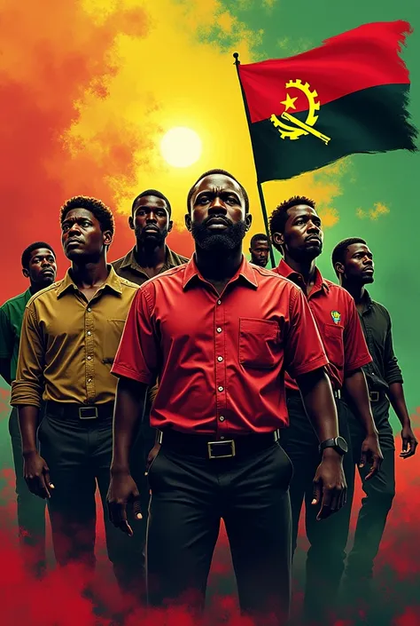 create an image of an Angolan political party that aims to promote nationalism, social and sustainable equality with the colors red, black, green and yellow.