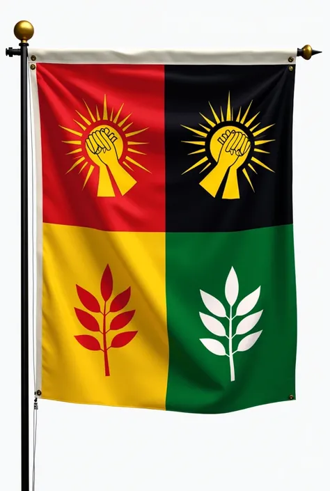 create a political party flag that aims to promote nationalism, social and sustainable equality with the colors red, black, green and yellow.