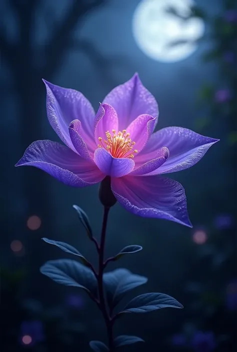 a mysterious flower with deep violet petals that shimmer under the moonlight. It only blooms at night and has a strong, sweet scent that induces vivid dreams in those who smell it