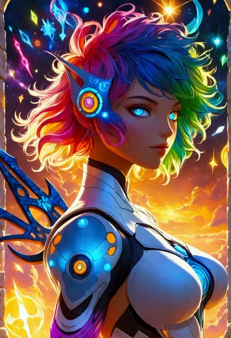 A well-known character in the metaverse, a digital and virtual realm. They are renowned for their vibrant multi-colored hair and glowing white eyes. Theyre often seen sporting a digital, futuristic armor suit that gleams with an array of subtle neon hues. ...