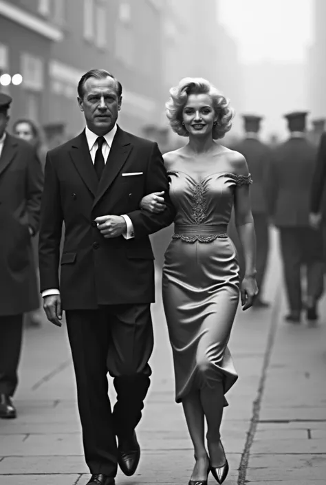 Yaroslav Poluektov walks arm in arm with Marilyn Monroe in Kemerovo.