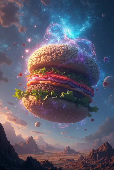 Super galactic and very magical realistic burger, make the bread different