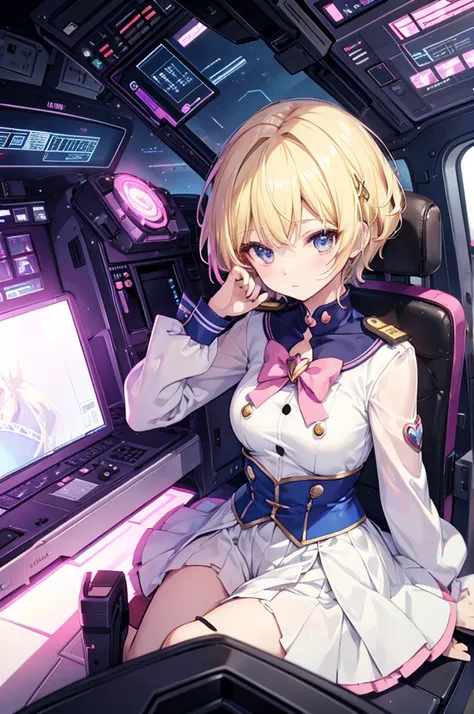 magical girl, solo, blond, short cut, breast, cockpit, device