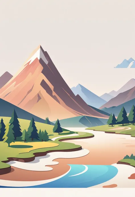 impressive painting of a mountain with trees and water, a detailed painting by Petros Afshar, shutterstock contest winner, environmental art, detailed painting, outlined art, 2d game art, isolated background for logo, strong contours, logo design
