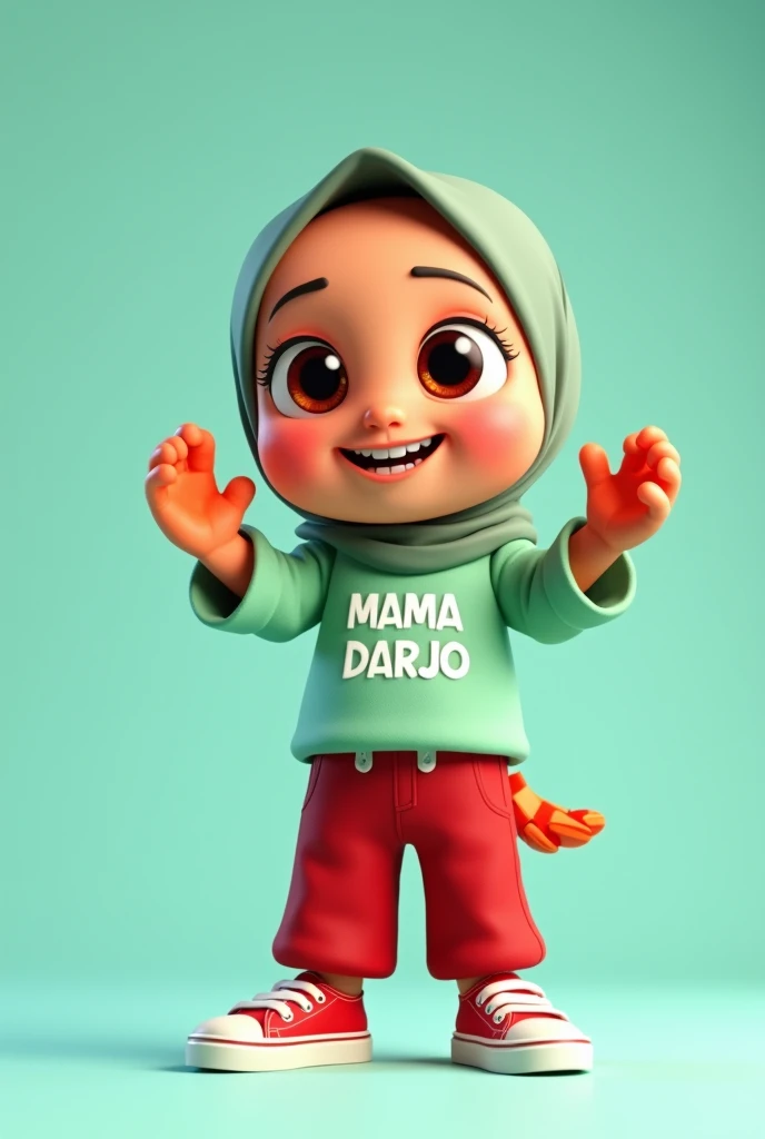 Create an 4D realistic animated character named [Darjo], designed to be the iconic mascot for Sidoarjo, in the style of cartoon pixar movie animation. [Darjo] is a 40 yo charming cute shrimp with a unique twist —he has human-like arms and legs. His large, ...