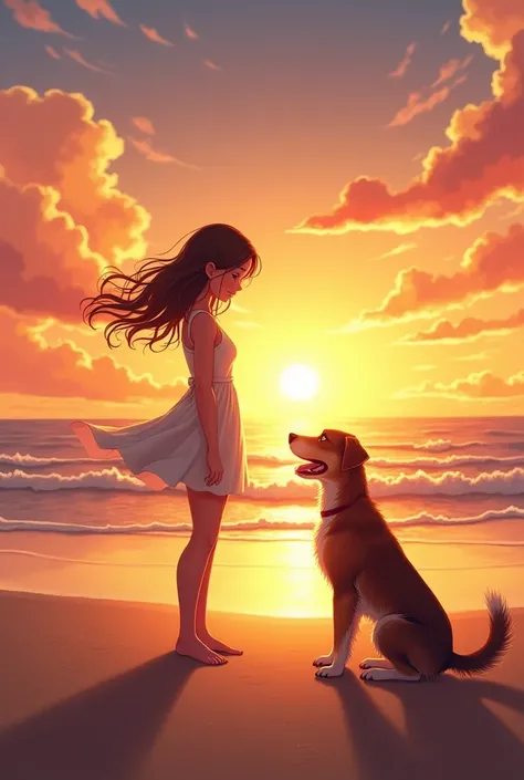 Sunset Beach girl and dog white