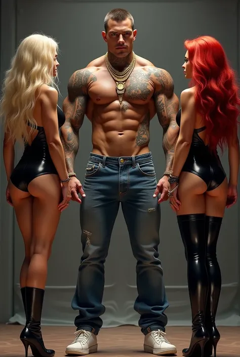 Full body bodybuilder porn actor amalgamation, dj, rapper, billionaire, Zyzz com Jeff Seid, Brice Akuesson e Ronnie Coleman , Golden diamond silver chain, Patek watch, 8-bud abdomen, big penis 25 cm full body in jeans and shoes Everlast in front of two enc...