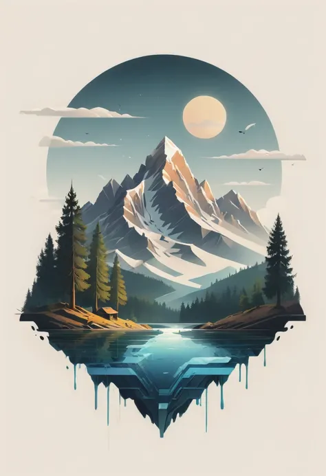 impressive painting of a mountain with trees and water, a detailed painting by petros afshar, shutterstock contest winner, envir...