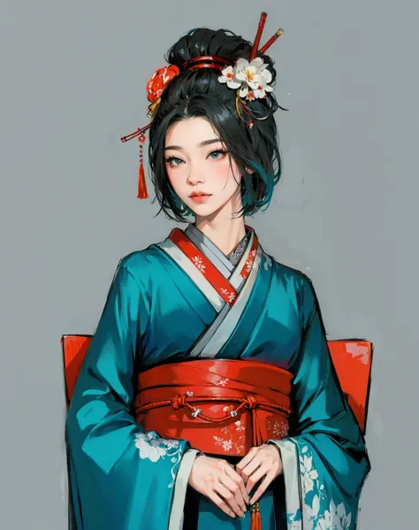 character in Japanese setting, a geisha, Art, kimono, Japan, beautiful girl, kimono, a geisha, digital painting